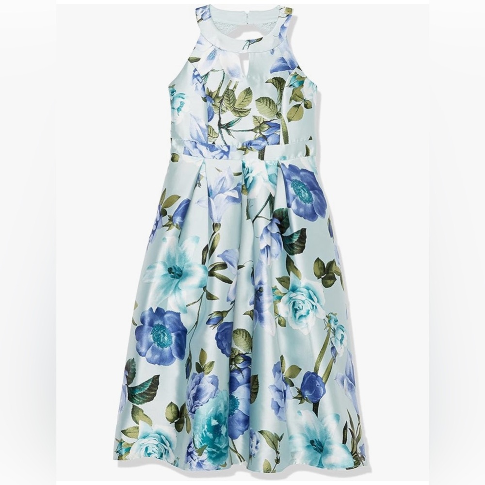 Speechless Blue and Brown Halter Fit and Flare Dress